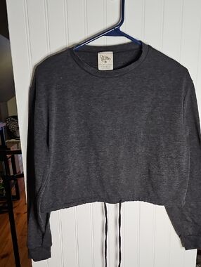Dirty Laundry Dark Charcoal Cropped Drawstring Sweatshirt